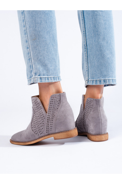 with elements of openwork womens boots on a wedge gray