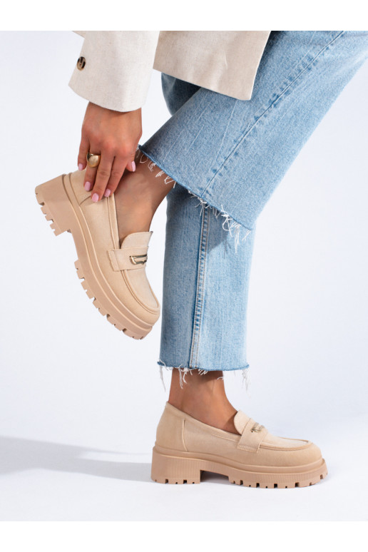 beige womens moccasins of suede