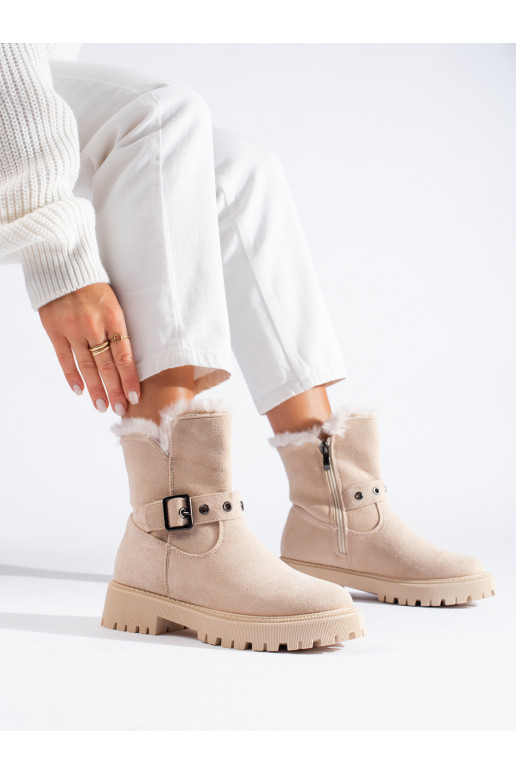 beige Women's snow boots with buckles Vinceza