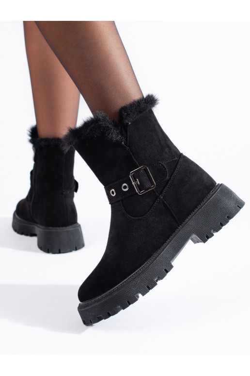 black Women's snow boots with buckles Vinceza