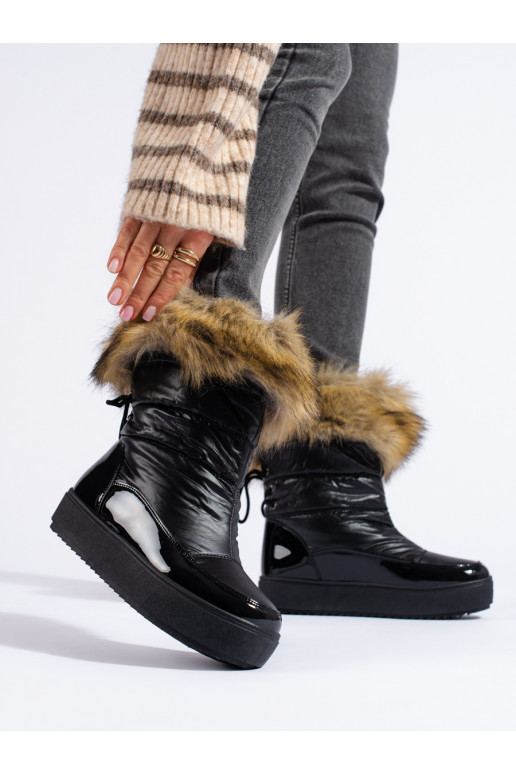 Womens black Women's snow boots with fur