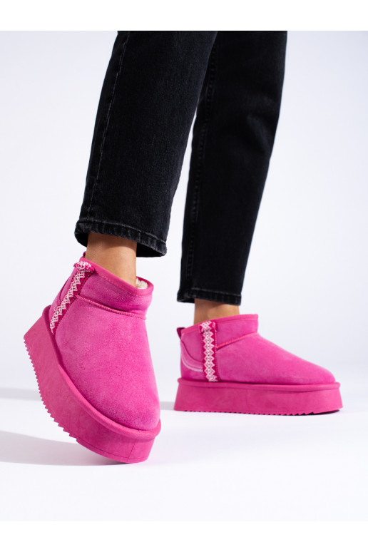 of suede Women's snow boots with platform pink