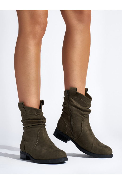 khaki colors ruffled boots of suede