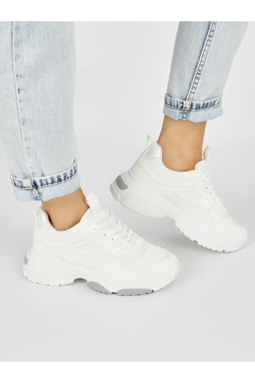 Sporty style white color shoes on a thick sole