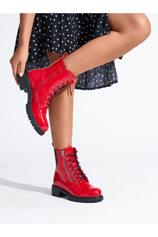 red lacquered women's boots