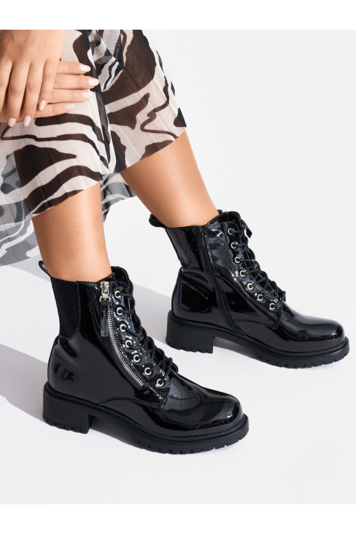 black lacquered women's boots