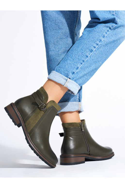 green color women's boots on a low heel