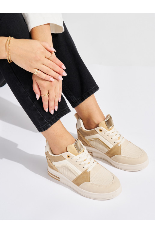 Womens beige Sneakers with a hidden wedge