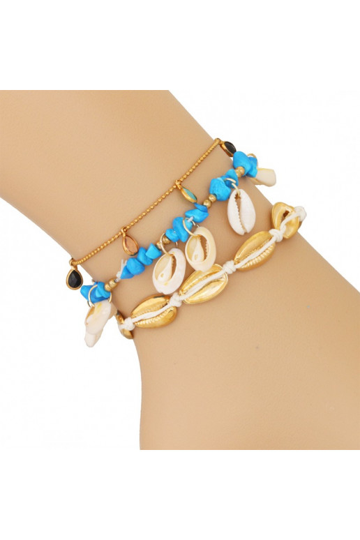 Ankle bracelet three in one gold koraliki turkusy B523