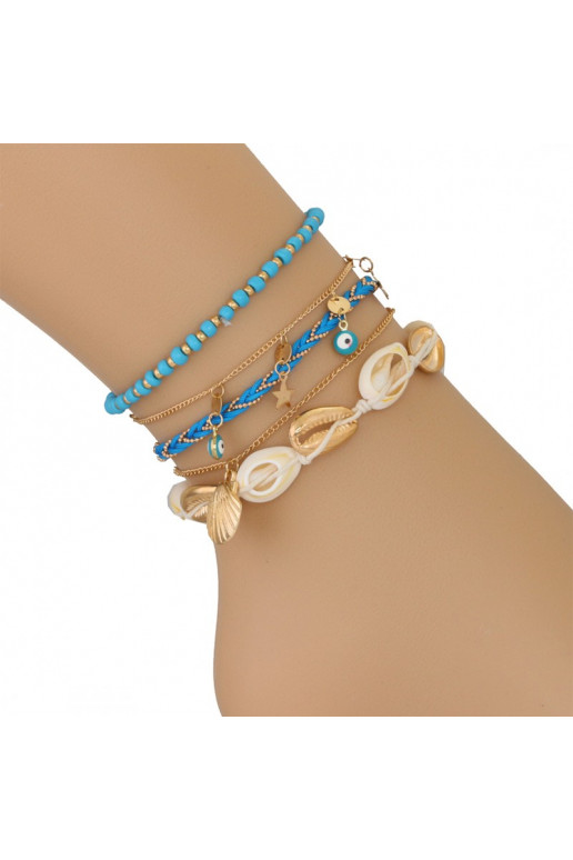 Ankle bracelet five in one gold koraliki e B496