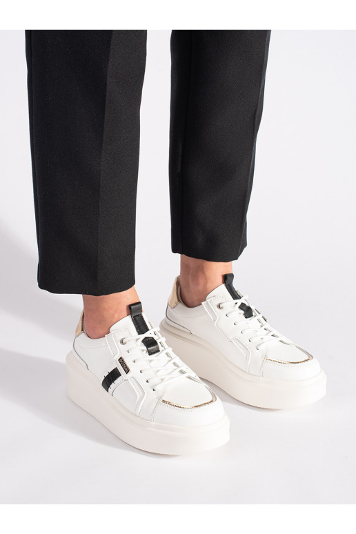 Leather white color Sneakers with platform