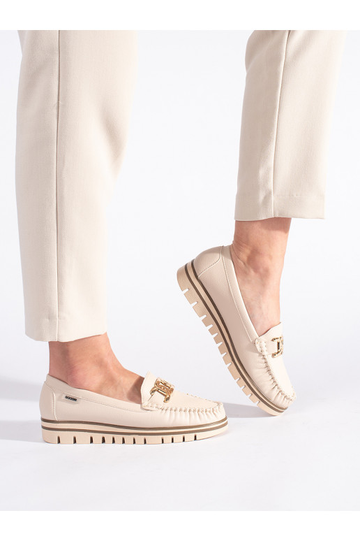 beige women's moccasins with platform