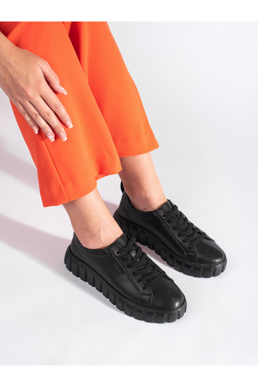 black leather pólshoes with platform