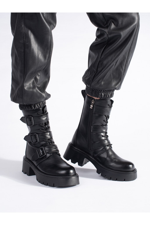 High black women's boots with buckles