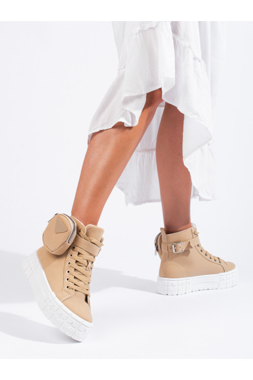 casual shoes with platform with pocket beige