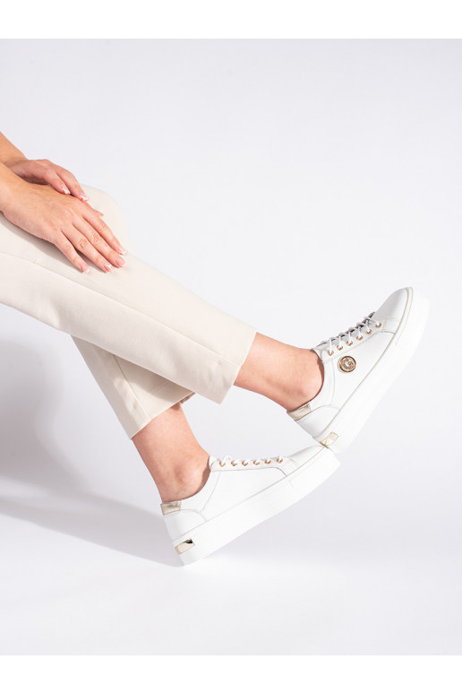 White color leather Sneakers on a thick sole