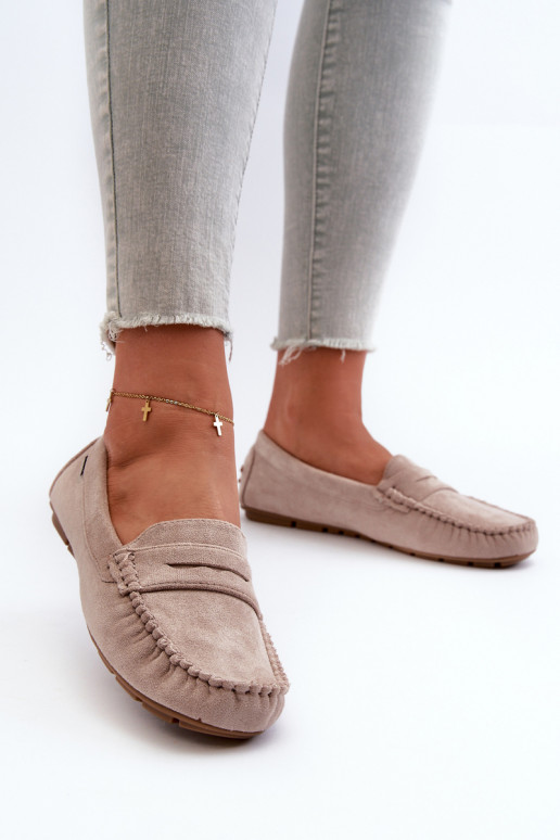 Women's Beige Faux Suede Loafers Rerceria