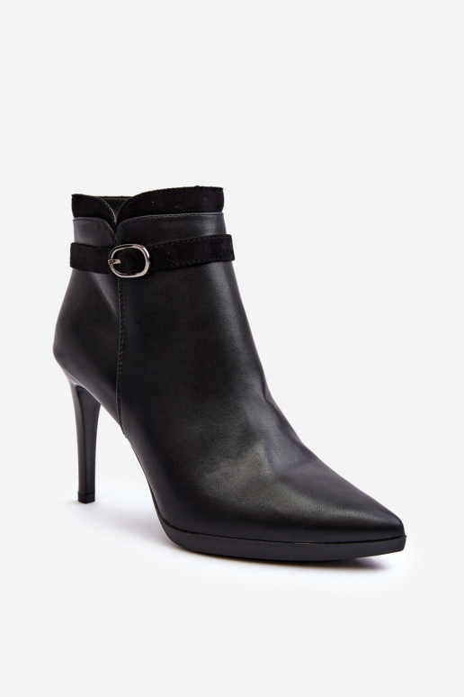 Women's Heeled Boots with Buckle and Padded Black Aesha