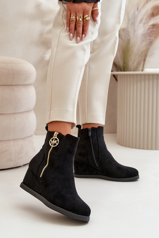 Leather Lined Heeled Boots With Ornamentation Black Vere