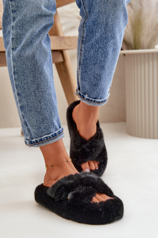 Furry Women's Slippers On Thick Sole Black Lavitera