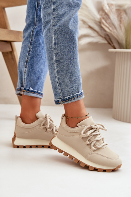 Sports Shoes Sneakers On Platform Made Of Eco Leather Beige Riadella