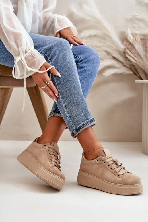 Women's Platform Sneakers With Bear Beige Vailina