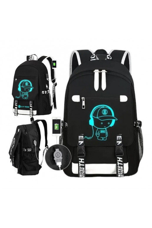 Backpack sportowy szkolny uniwersalny withgrafiką świecącą w  ści USB PL157