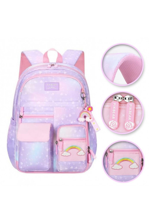 Backpack Rainbow  szkolny uniwersalny withbrelokiem, kieszonki PL161