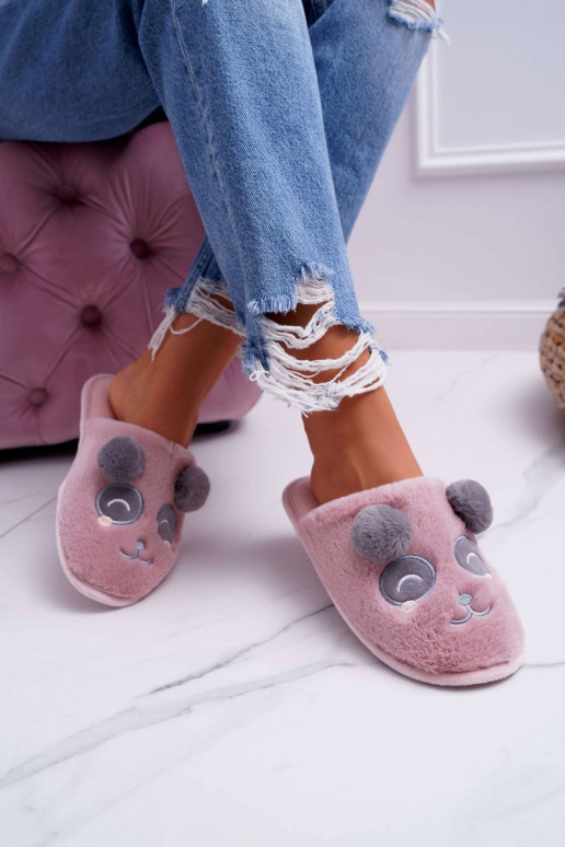 Women's Slippers With Fur Panda Dark Pink Fimeo