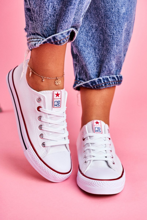 Women's Classic Sneakers White With Red Line Ecoma