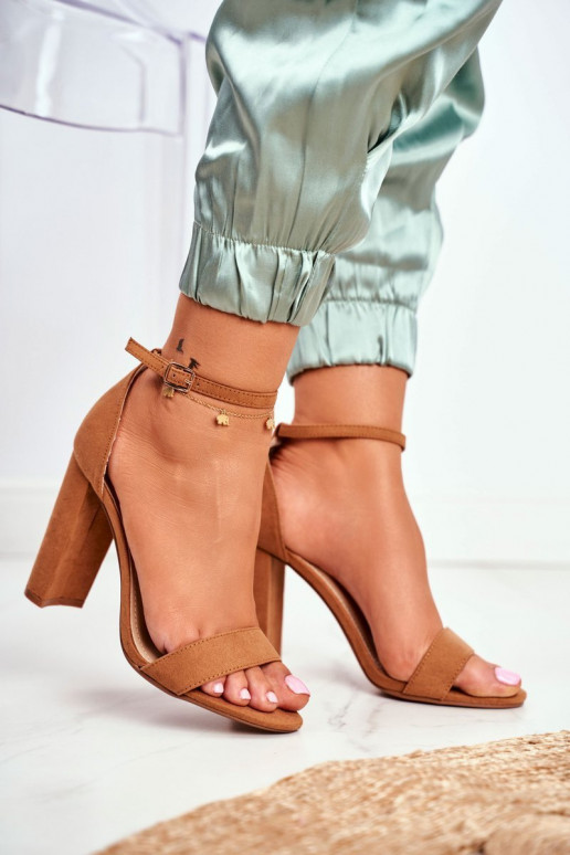 Women s Sandals On High Heel Suede Camel Anastasie