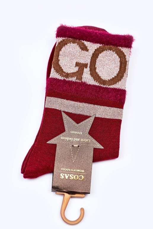 Women's Cotton Socks GO-GO With Fur COSAS Burgundy