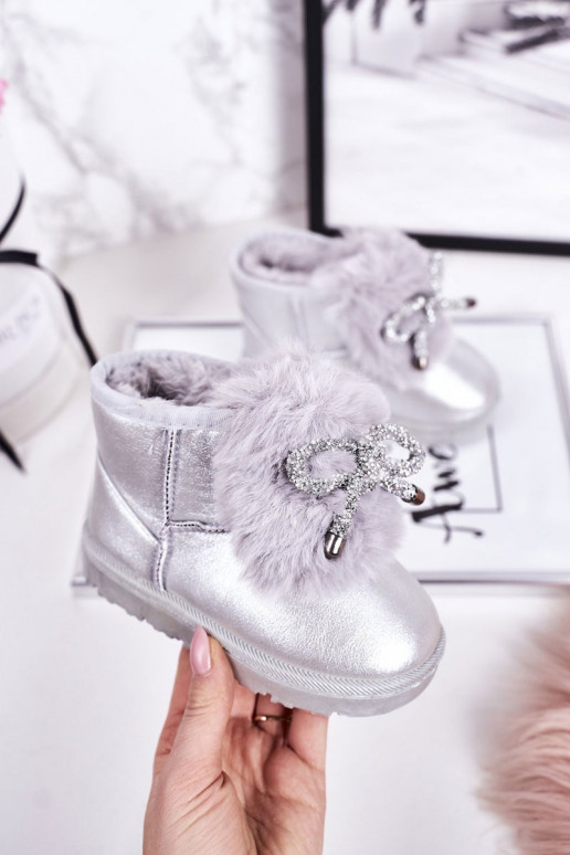 Children's Snow Boots Insulated With Fur Silver Aurora