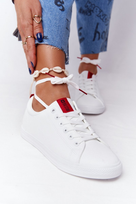 Women's Leather Sneakers With A Ribbon BIG STAR DD274685 White