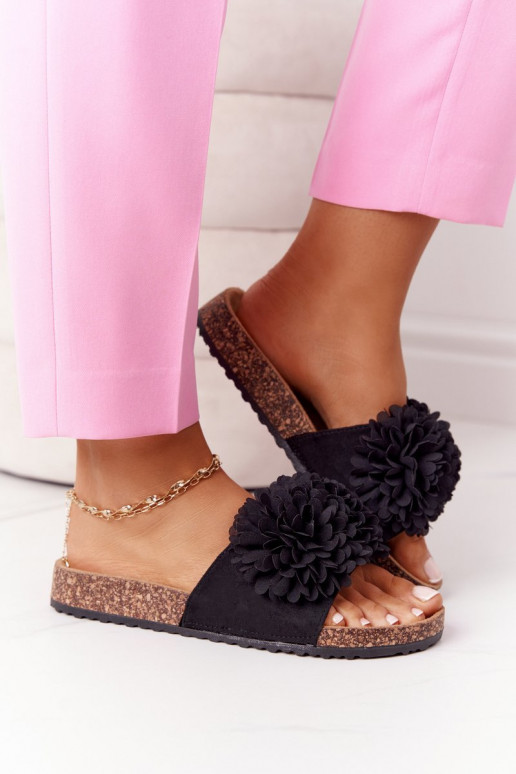 Slippers On The Cork Sole Black Flowerbomb