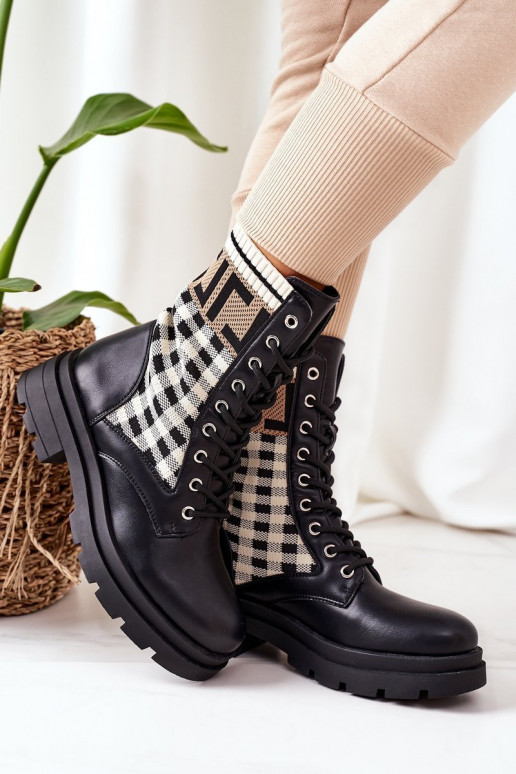 Elastic Fabric Boots Black Love Story