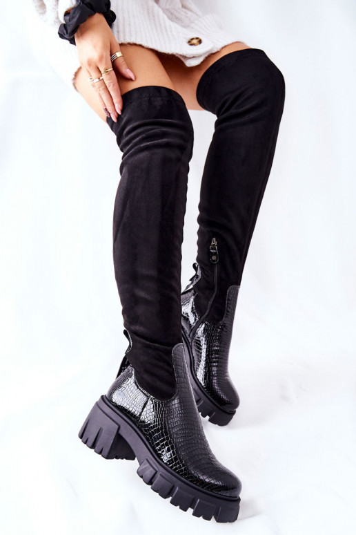 Leather Boots Maciejka Crocodile Black 05260-01