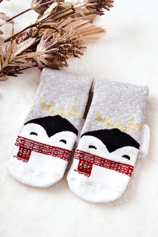 Socks with penguins in gray color