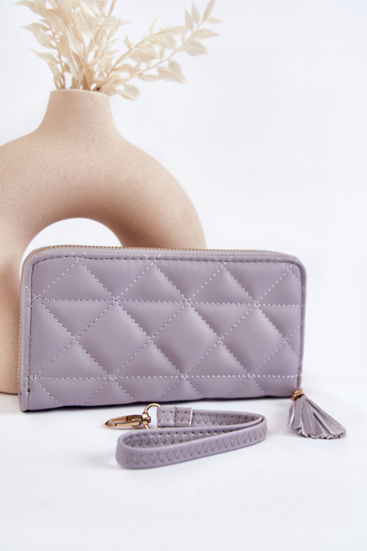 Large Quilted Wallet With Stripe Grey Jeffrey