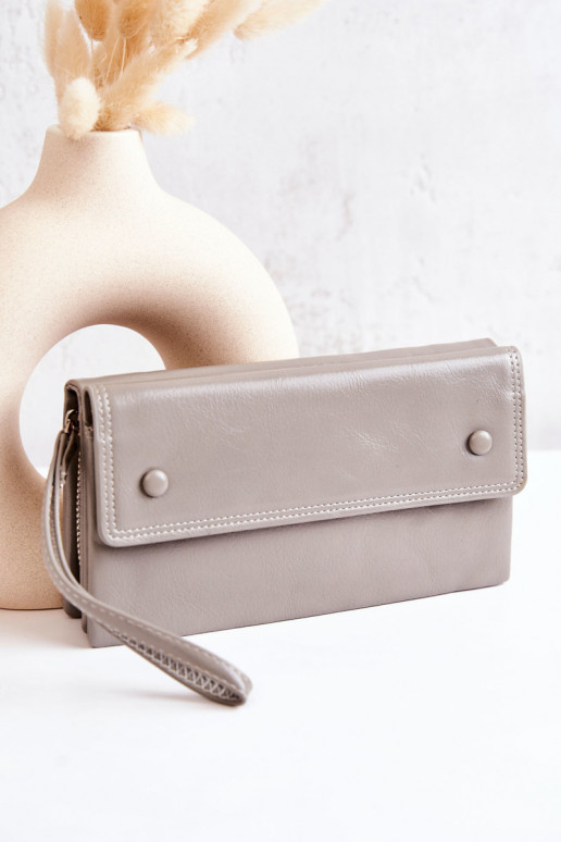 Large Leather Wallet On Zipper Grey Loreaine