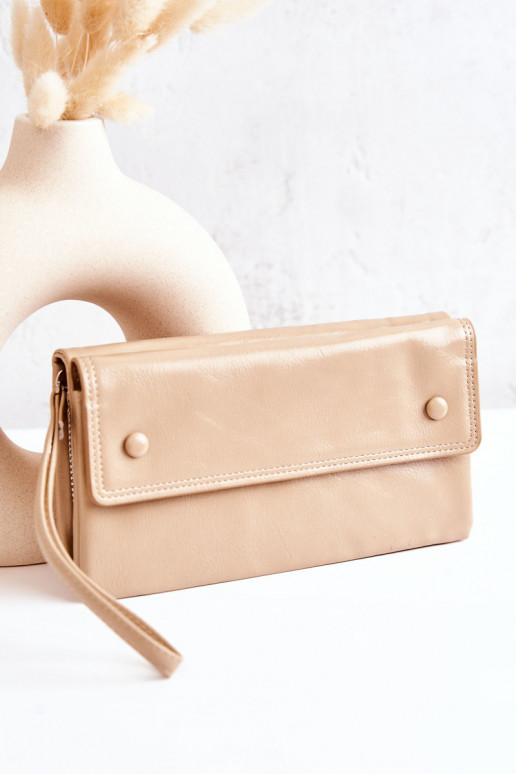 Large Leather Wallet On Zipper Beige Loreaine