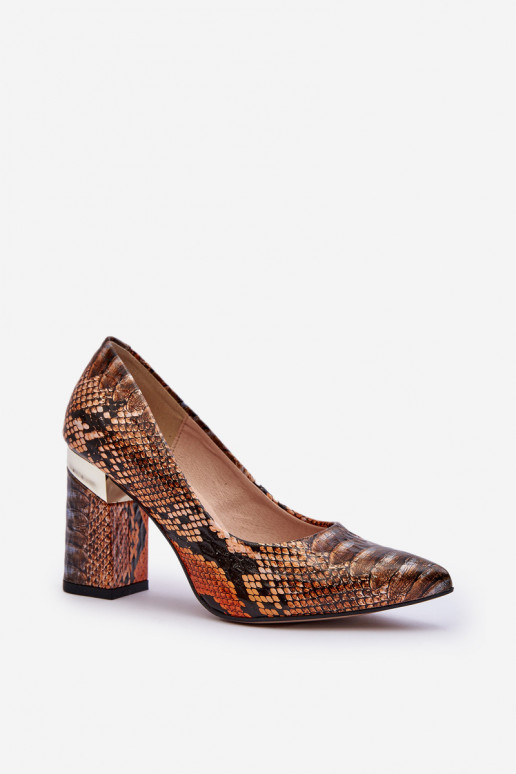 Leather pumps Lewski Snake 3117 Orange-Brown