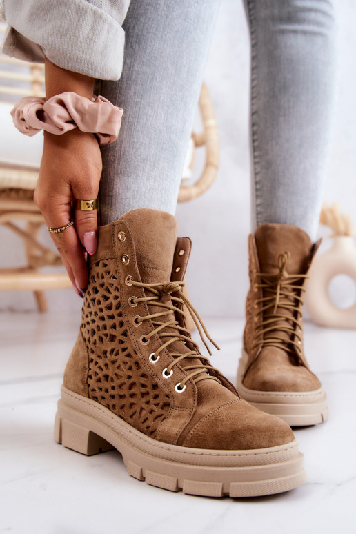 Suede openwork boots Camel Aileen