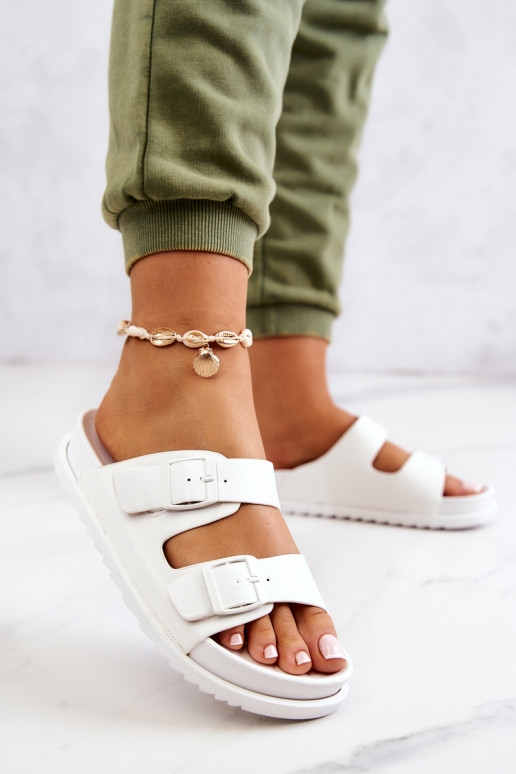 Rubber Slippers With Buckle White Corina