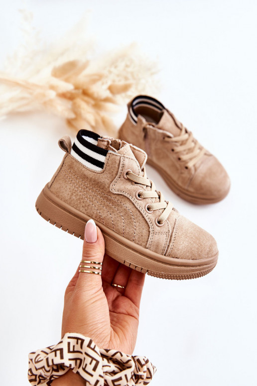 Children's High-top Sneakers With A Zipper Beige Boone 