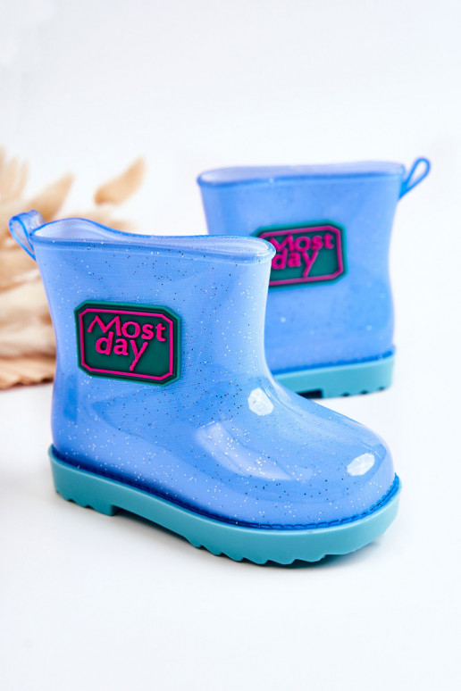 Children's Brocade Galoshes Blue Rain