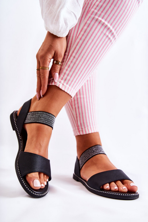 Classic Leather Sandals With Studs Black Shelly