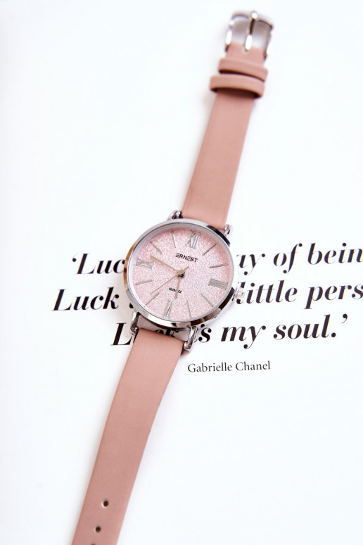 Watch On A Leather Strap Nickel Free ERNEST Dirty pink