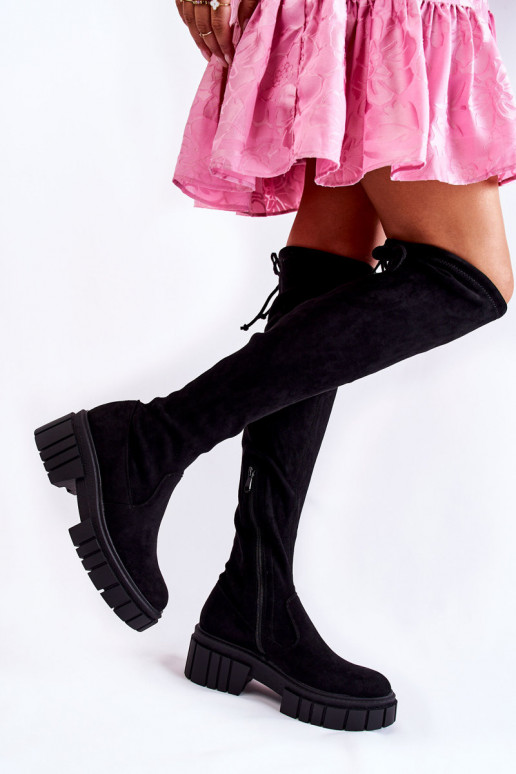 Women's Suede Boots Workers Black Cheera