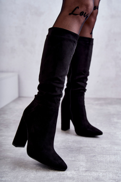 Classic Suede Heel Boots Schwarz Tressa